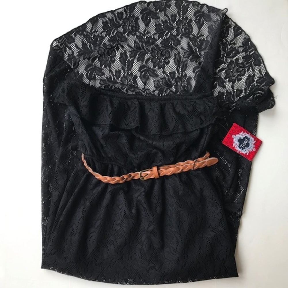 Trixxi Black Strapless Hi Low Crochet Dress NWT - Picture 5 of 8